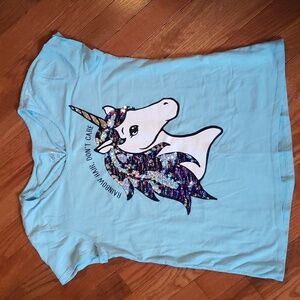 GIRLS JUSTICE SHORT SLEEVE SHIRT, RAINBOW HAIR DON'T CARE! SIZE 16